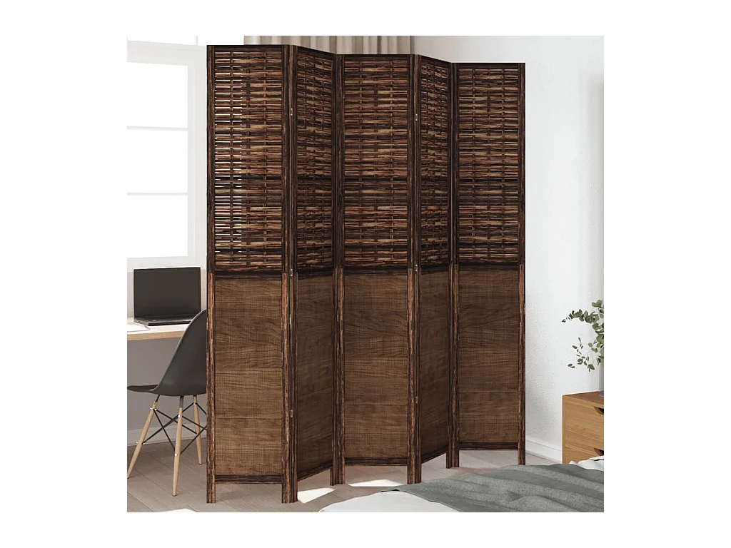 Tabique divisorio de 5 paneles en marrón oscuro fabricado en paulownia maciza