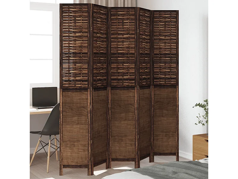 Tabique divisorio de 5 paneles en marrón oscuro fabricado en paulownia maciza