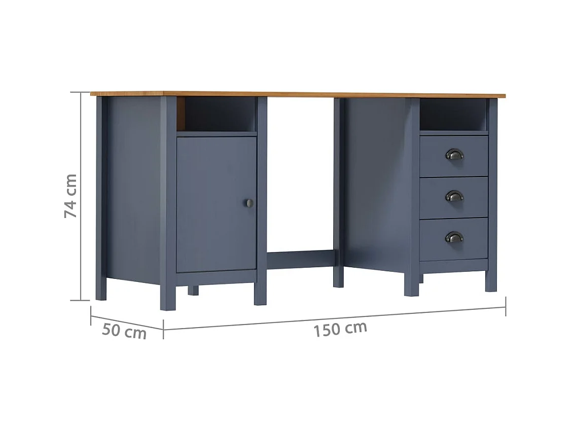 Escritorio Hill Gris 150x50x74 cm Madera Maciza de Pino