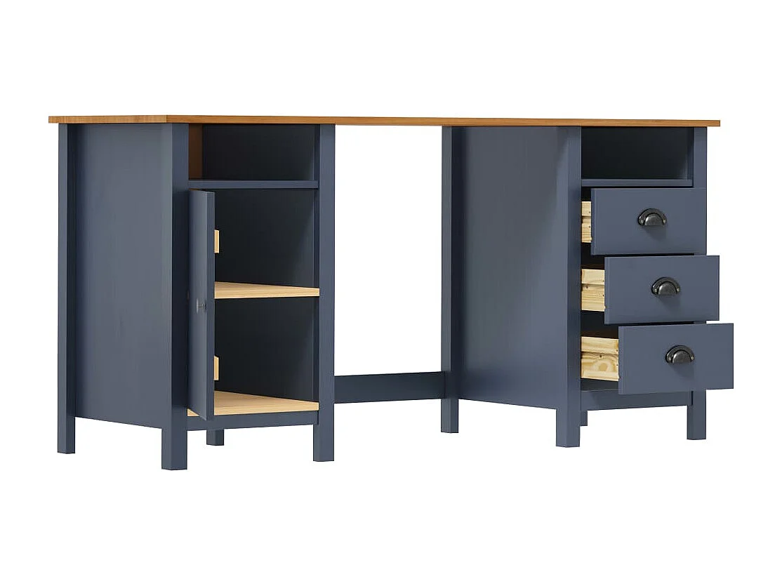 Scrivania Hill Grigio 150x50x74 cm Legno di Pino Massello