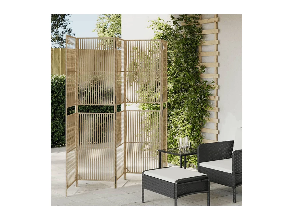 Tabique divisorio de 5 paneles de mimbre de resina beige