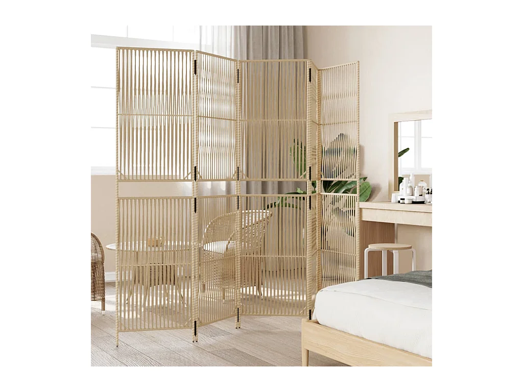 Tabique divisorio de 5 paneles de mimbre de resina beige