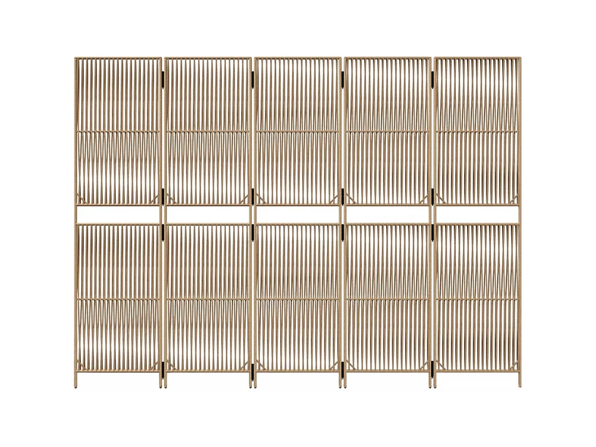 Tabique divisorio de 5 paneles de mimbre de resina beige
