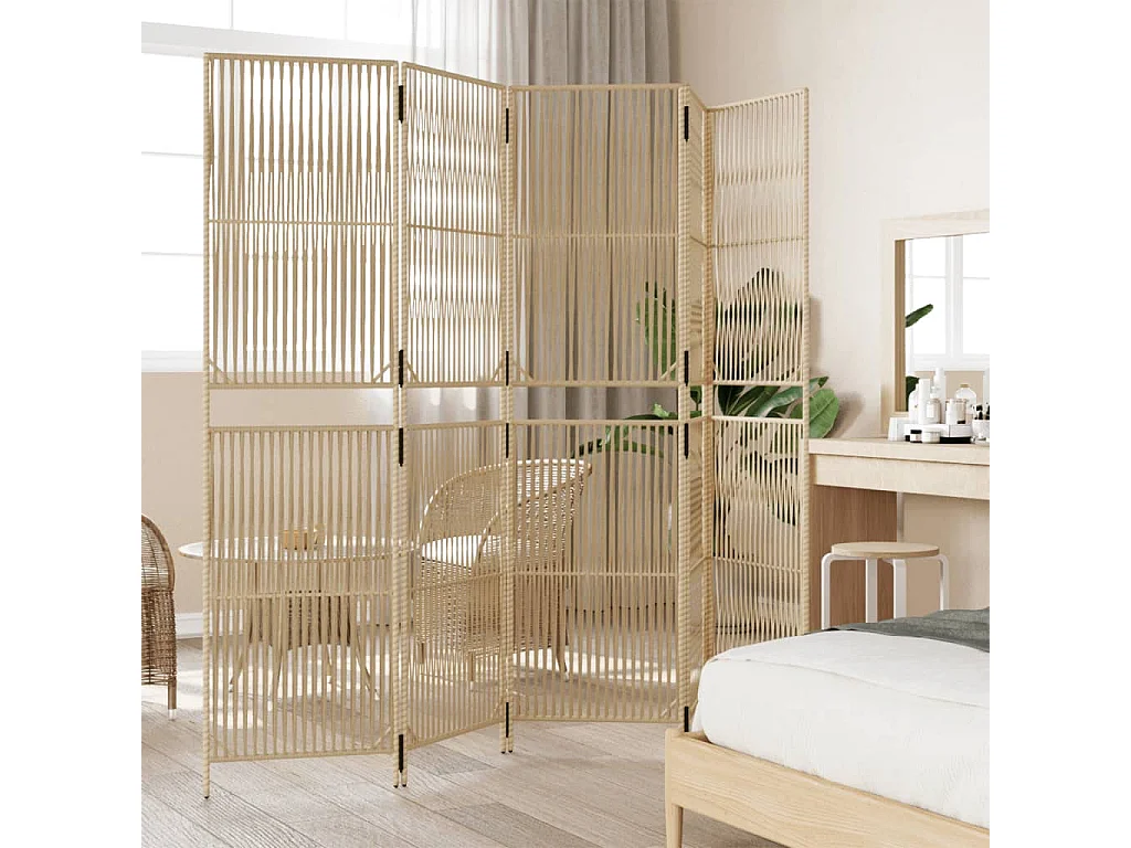 Parete divisoria in vimini di resina beige a 5 pannelli