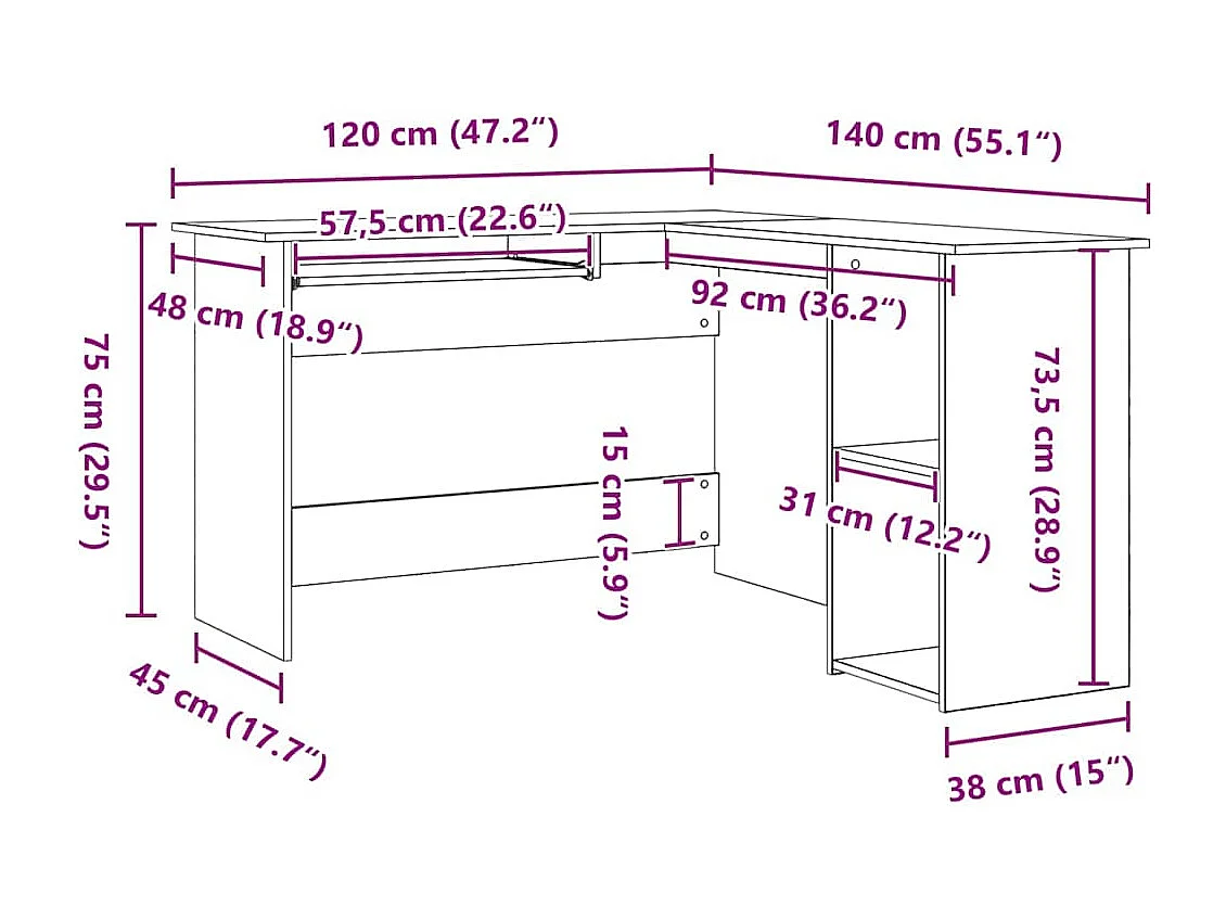 Bureau d'angle Chêne noir 120 x 140 x 75 cm Bois d'ingénierie