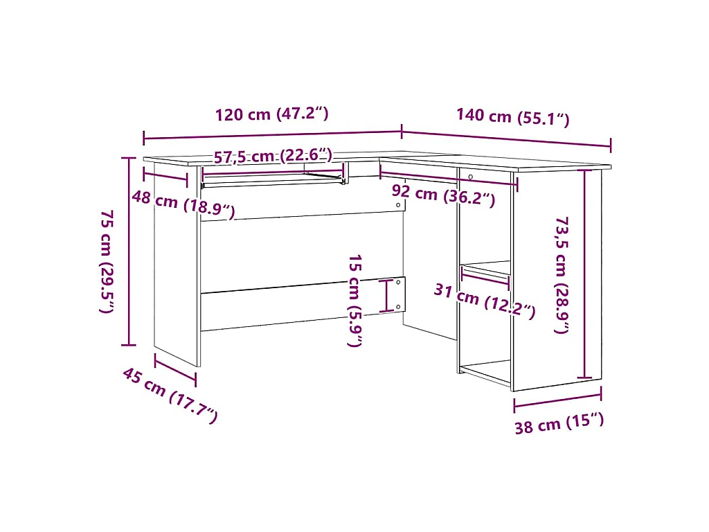 Bureau d'angle Chêne noir 120 x 140 x 75 cm Bois d'ingénierie