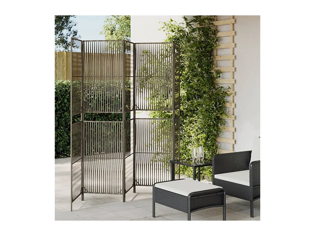 Tabique divisorio de 5 paneles de mimbre de resina gris