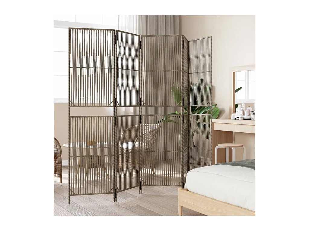 Tabique divisorio de 5 paneles de mimbre de resina gris