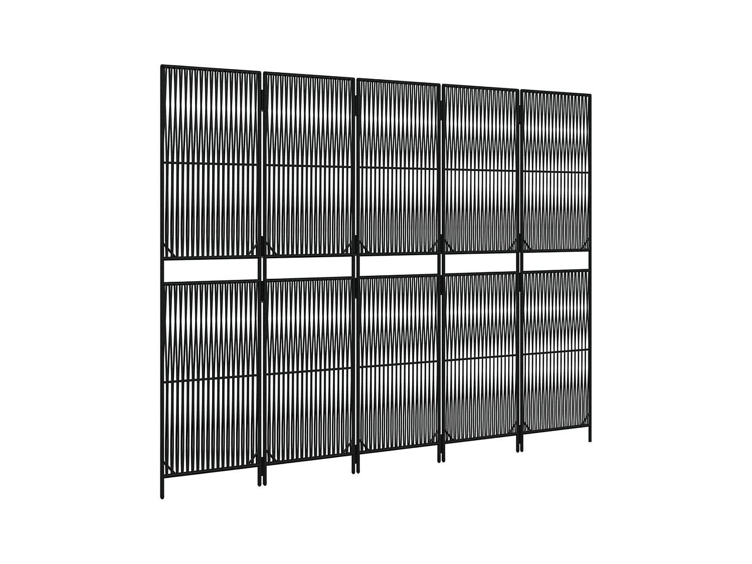 5-delige scheidingswand van zwart kunstharsriet