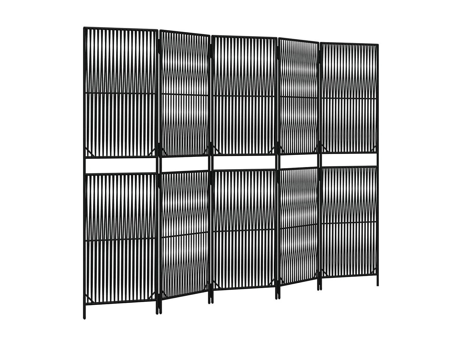 Parete divisoria in vimini di resina nera a 5 pannelli