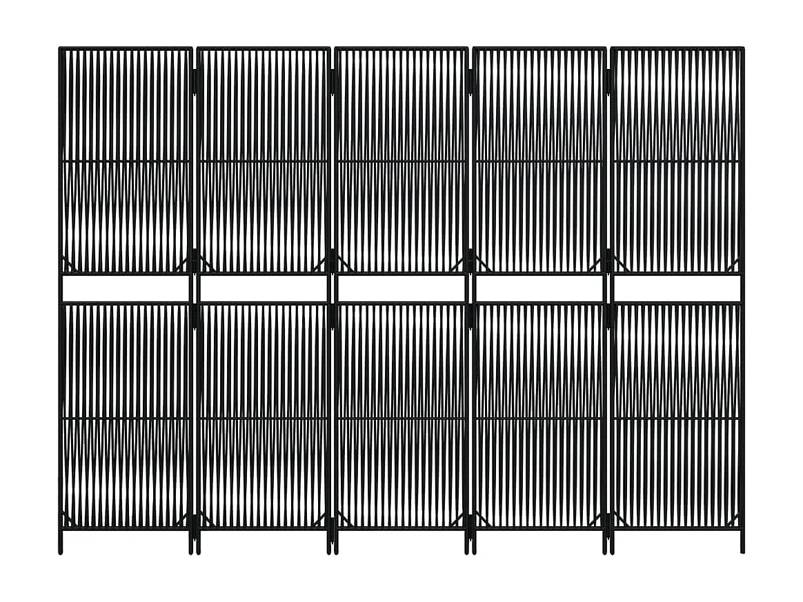 Parete divisoria in vimini di resina nera a 5 pannelli