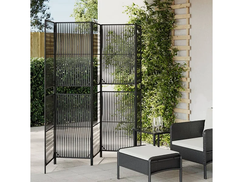 Parete divisoria in vimini di resina nera a 5 pannelli