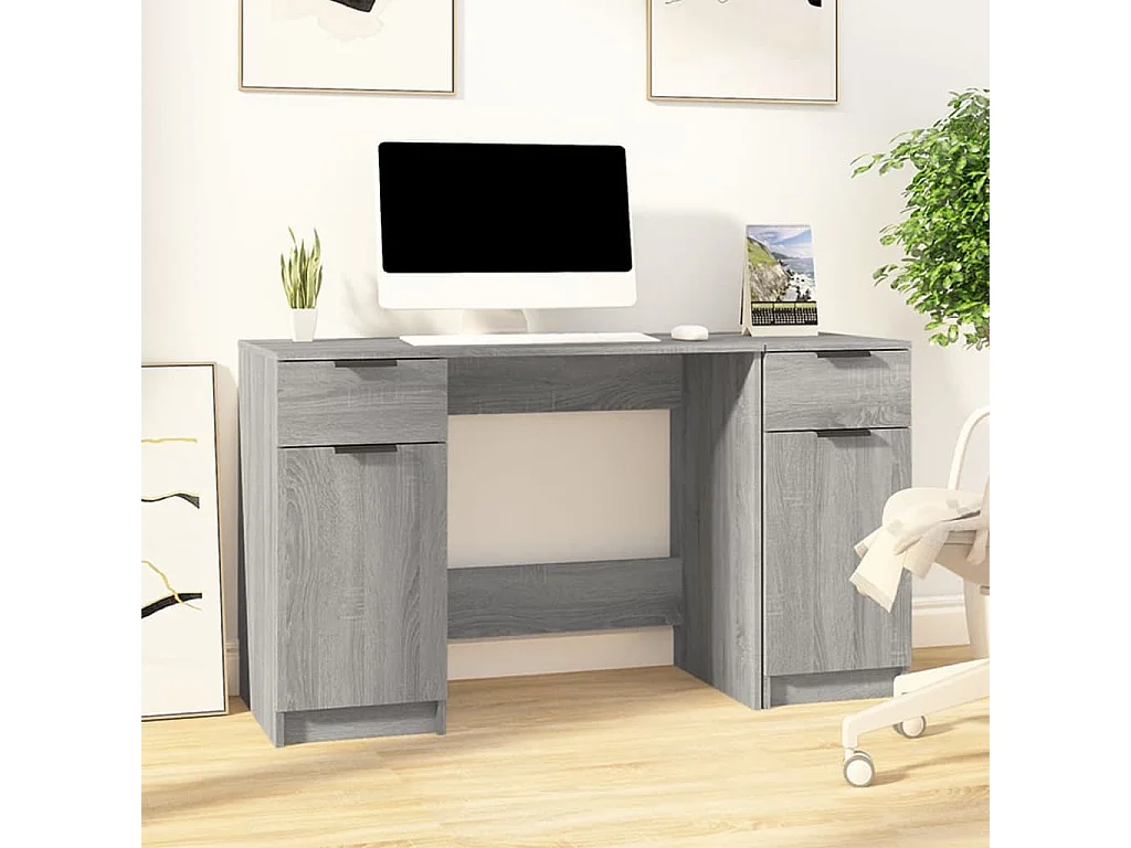 Scrivania in legno ingegnerizzato grigio Sonoma con mobiletto laterale