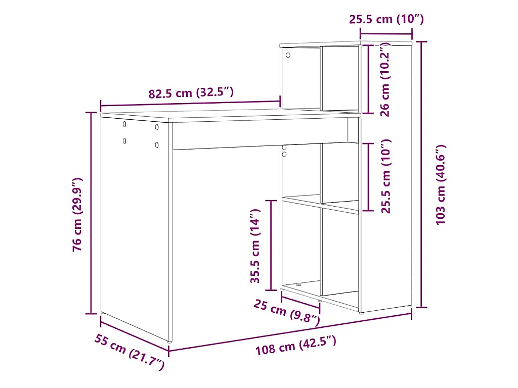 Handgefertigter Schreibtisch aus Eiche, 108 x 55 x 103,5 cm, Holzwerkstoff