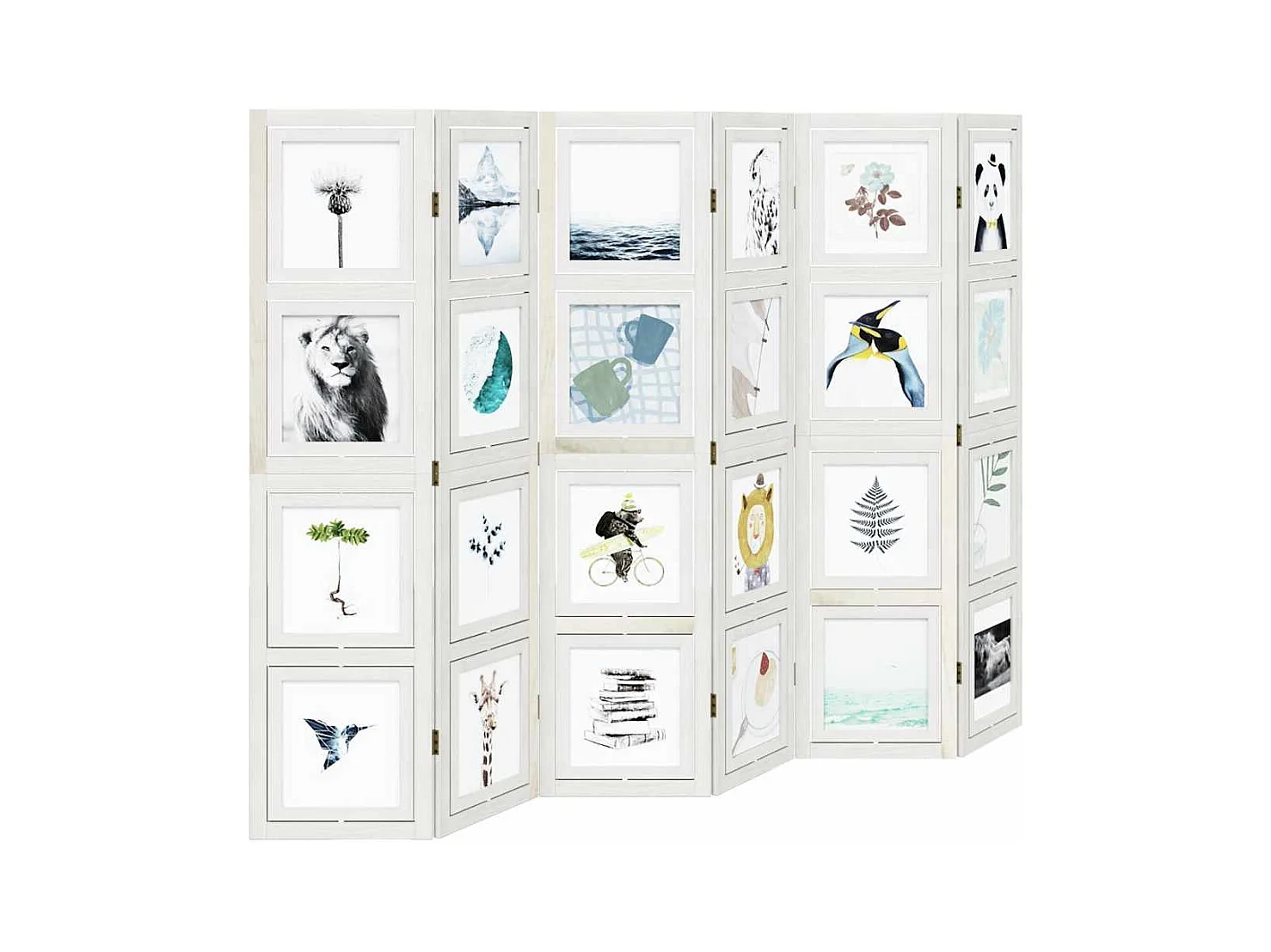 6-delige scheidingswand in wit, massief paulowniahout