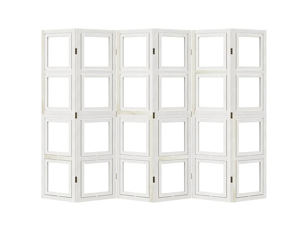 6-delige scheidingswand in wit, massief paulowniahout