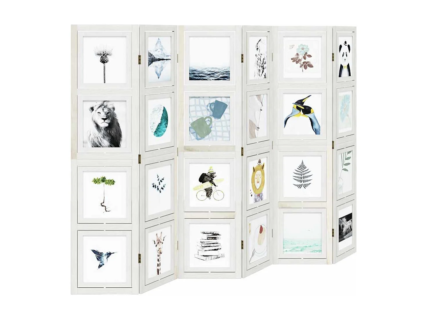 Parete divisoria a 6 pannelli in legno massello di paulonia bianco