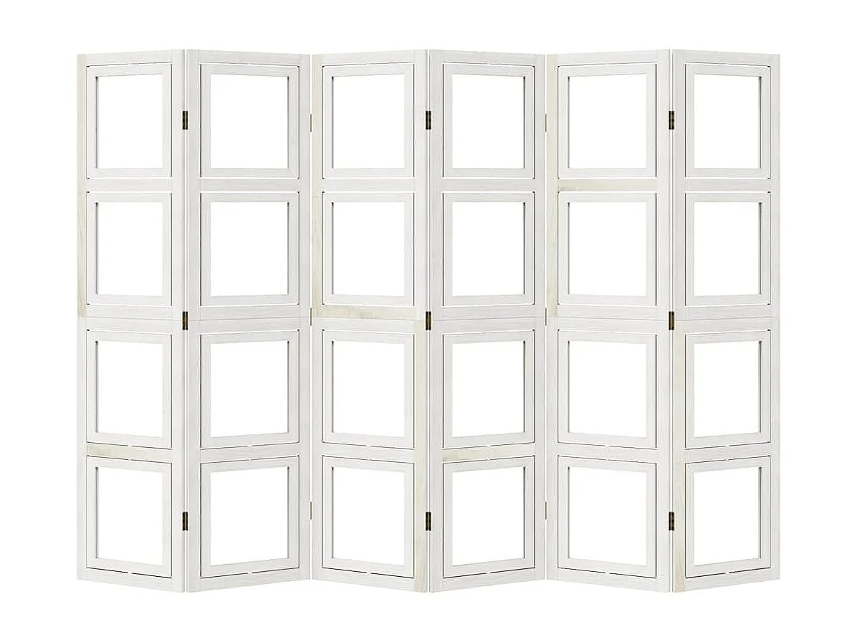 Parete divisoria a 6 pannelli in legno massello di paulonia bianco