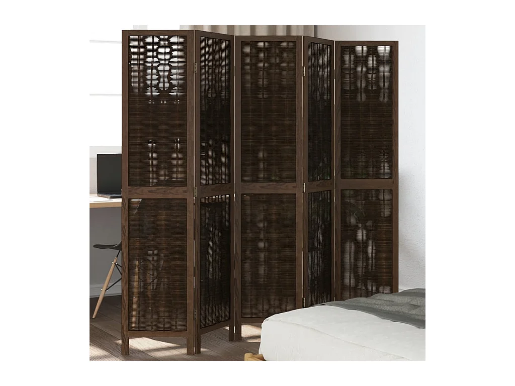 Tabique divisorio de 5 paneles en marrón oscuro fabricado en paulownia maciza