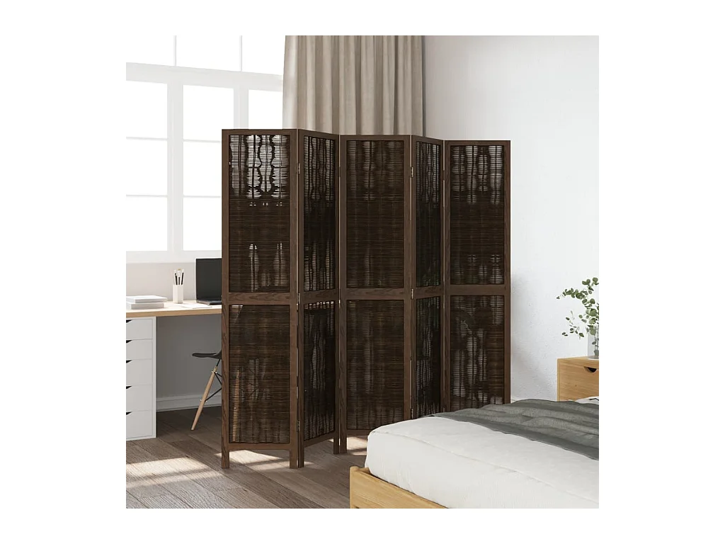 Tabique divisorio de 5 paneles en marrón oscuro fabricado en paulownia maciza