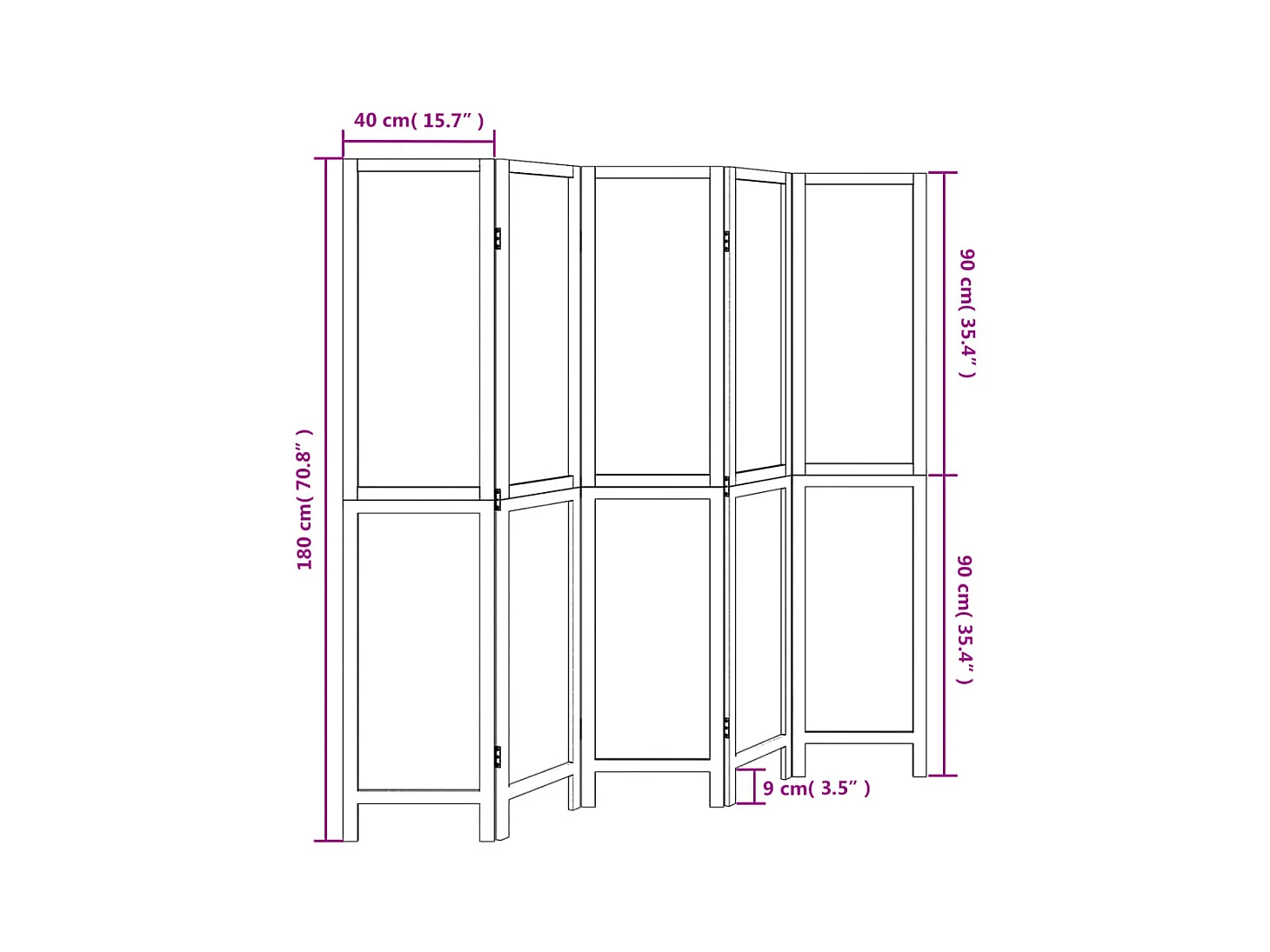 Tabique divisorio de 5 paneles en marrón oscuro fabricado en paulownia maciza