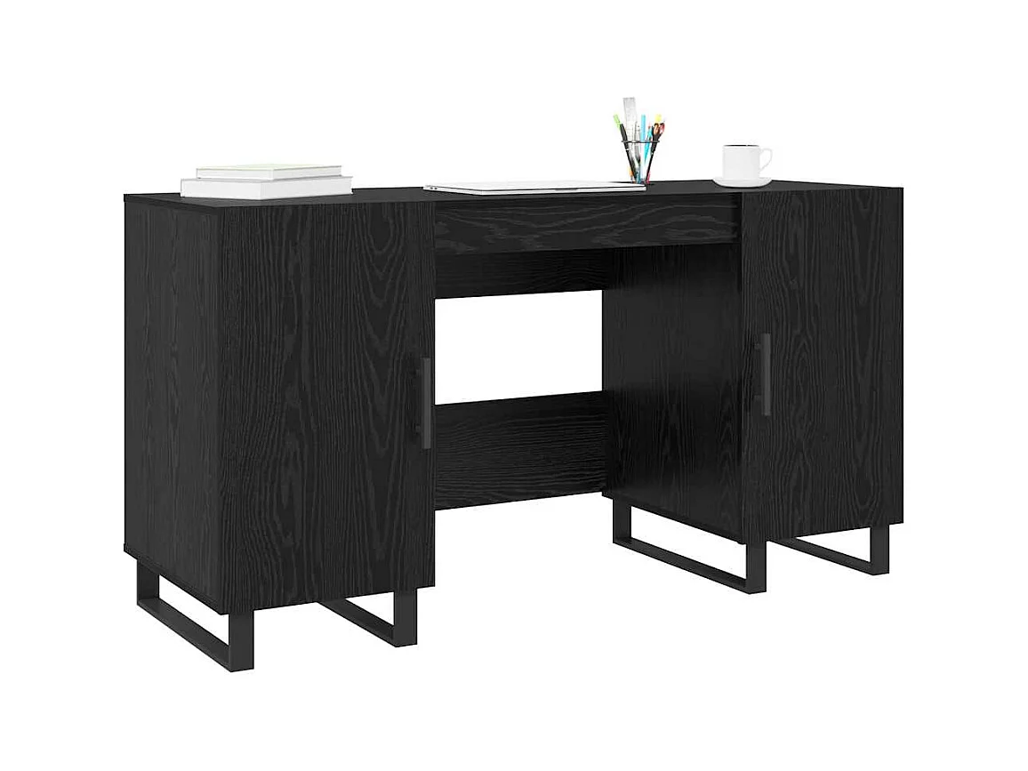 Bureau avec porte Chêne noir 140 x 50 x 75 cm Bois d'ingénierie
