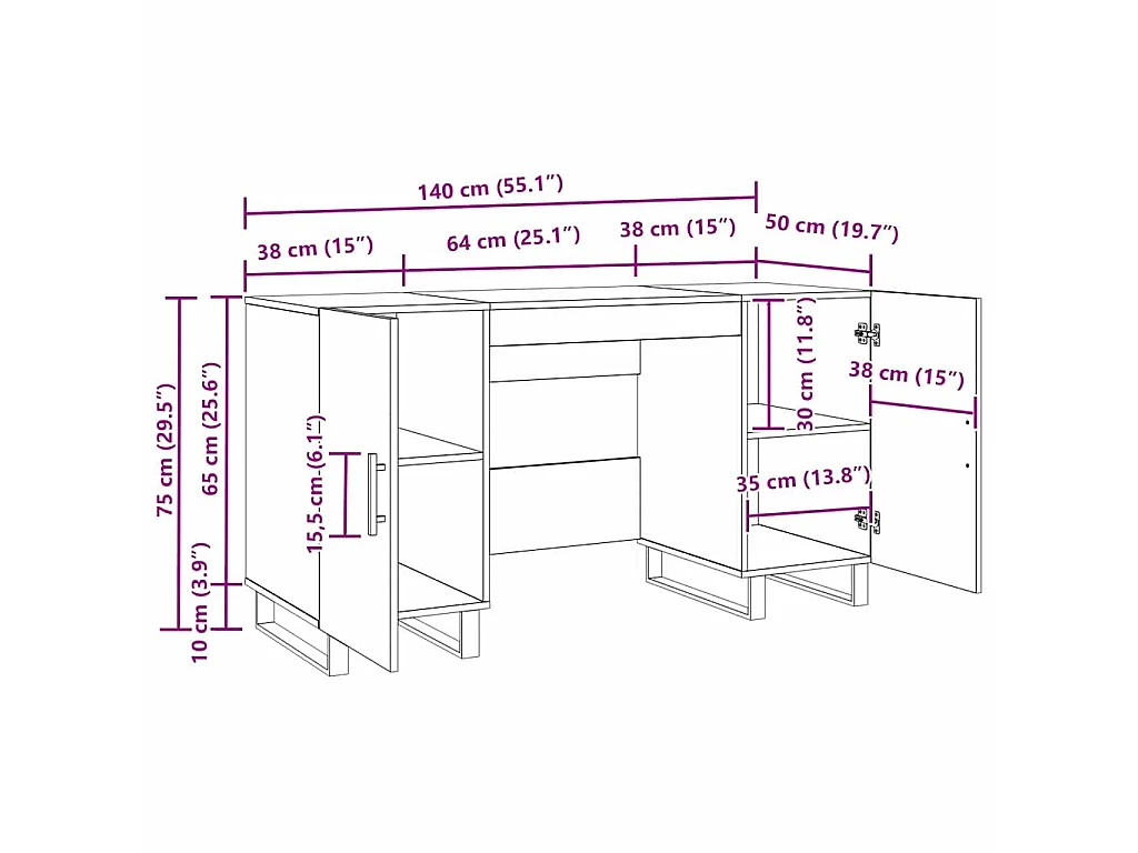 Scrivania con anta Rovere nero 140 x 50 x 75 cm Legno ingegnerizzato