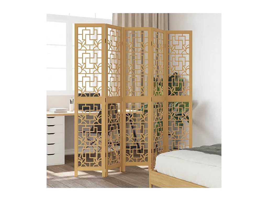 Tabique divisorio de 5 paneles en madera maciza de paulownia marrón