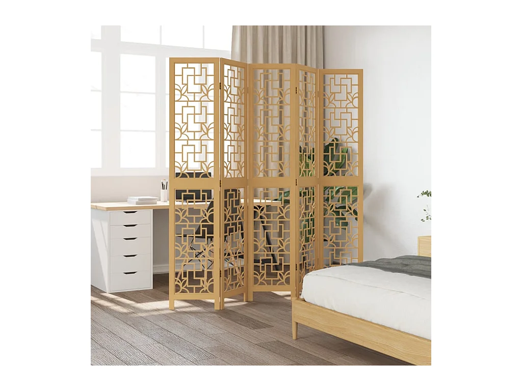 Tabique divisorio de 5 paneles en madera maciza de paulownia marrón