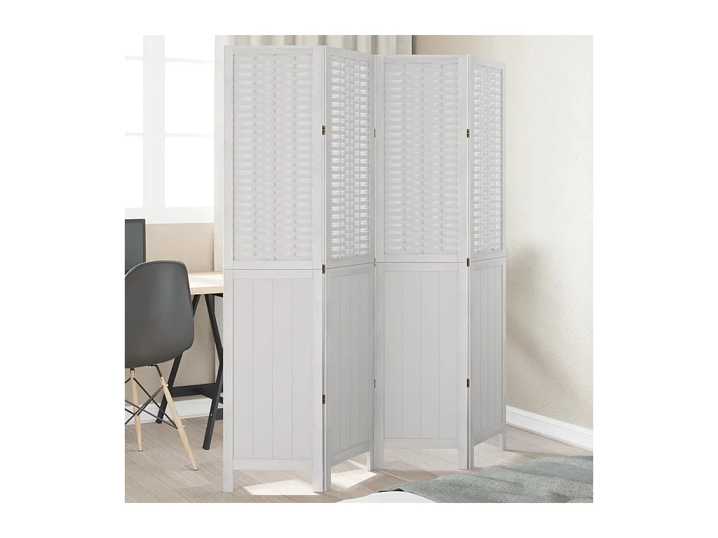 4-delige scheidingswand in wit, massief paulowniahout
