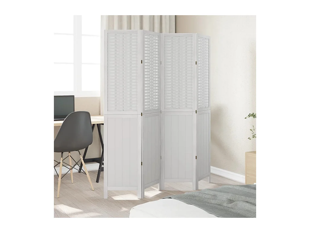 4-delige scheidingswand in wit, massief paulowniahout
