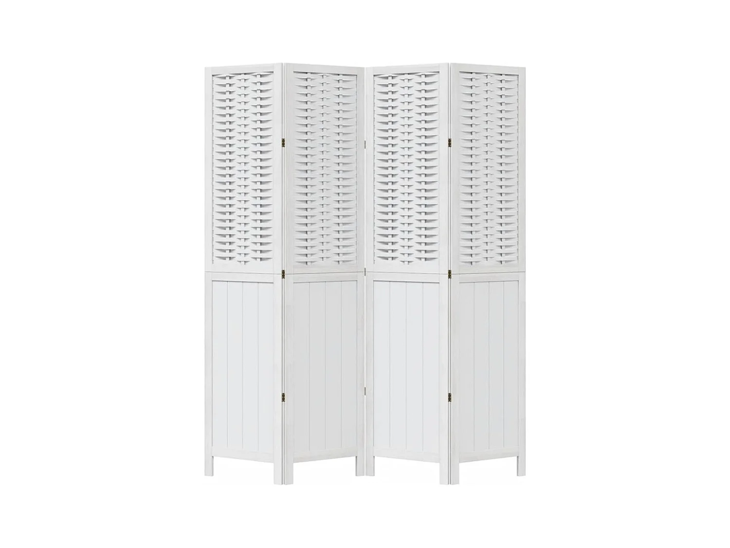 4-delige scheidingswand in wit, massief paulowniahout