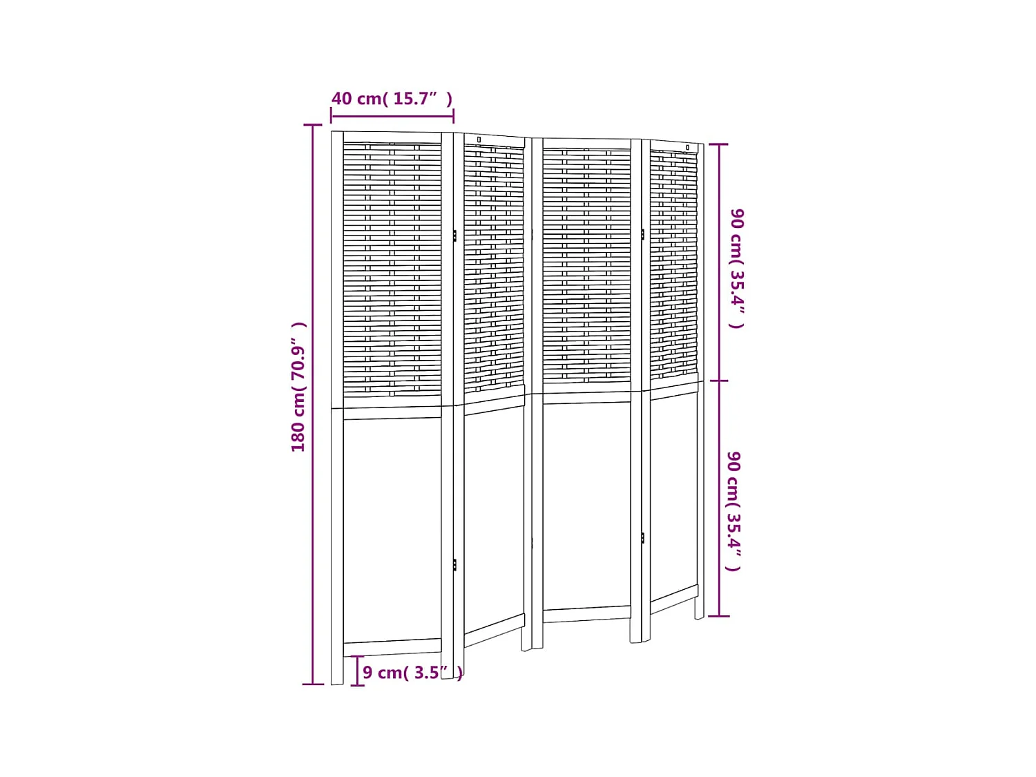 4-delige scheidingswand in wit, massief paulowniahout