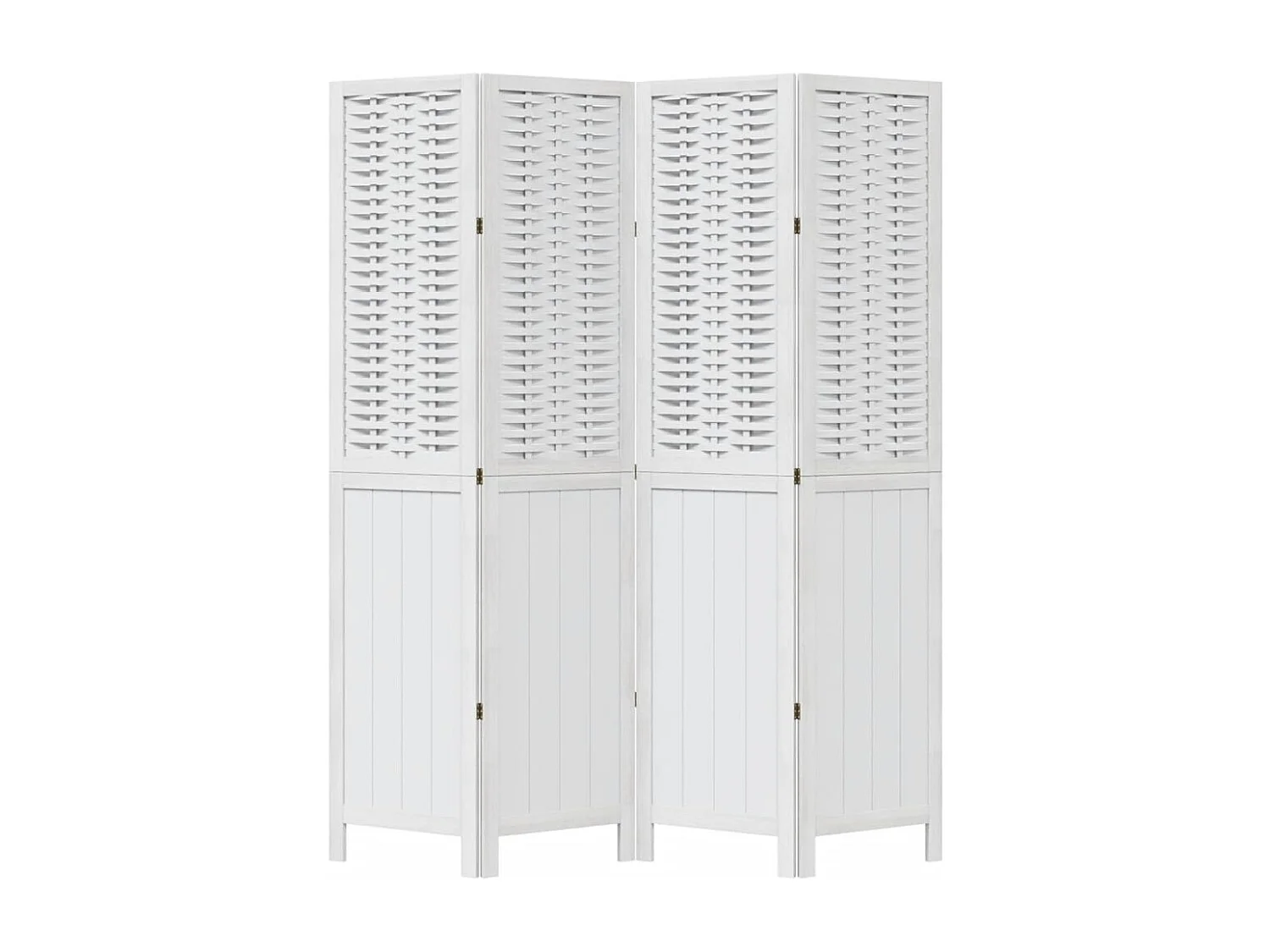 Parete divisoria a 4 pannelli in legno massello di paulonia bianco