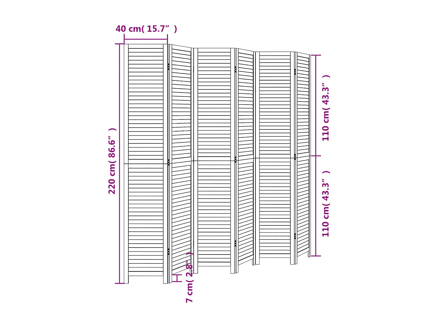 Cloison de séparation 6 panneaux noir bois de paulownia massif