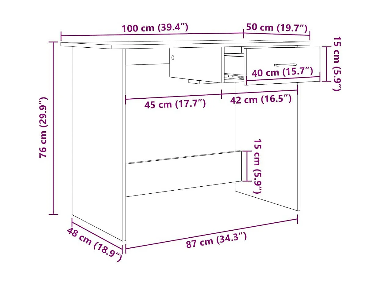 Scrivania artigianale in rovere 100 x 50 x 76 cm Legno ingegnerizzato