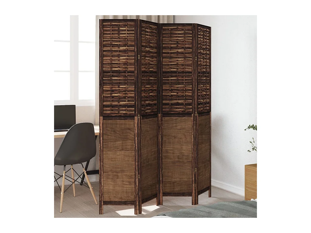 Tabique divisorio de 4 paneles de paulownia maciza en color marrón oscuro