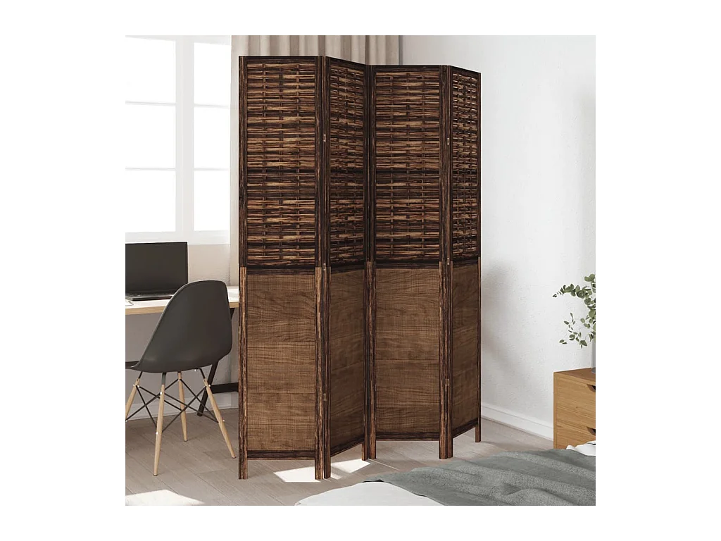Tabique divisorio de 4 paneles de paulownia maciza en color marrón oscuro