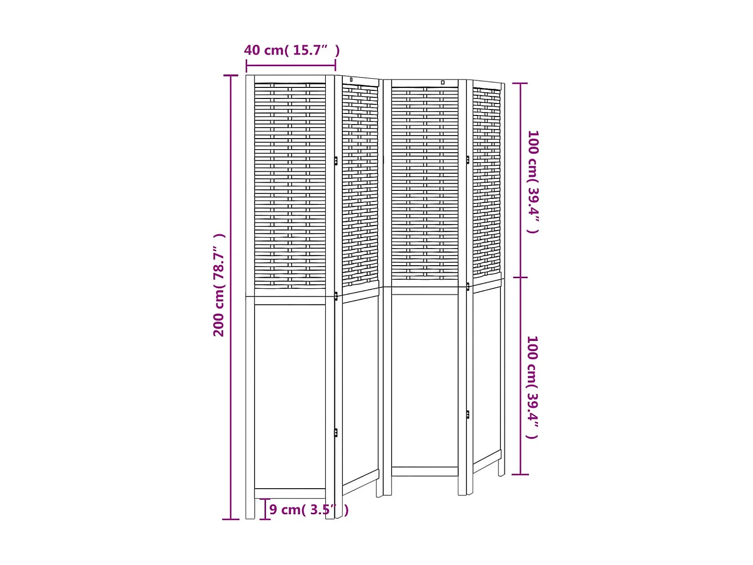 Tabique divisorio de 4 paneles de paulownia maciza en color marrón oscuro