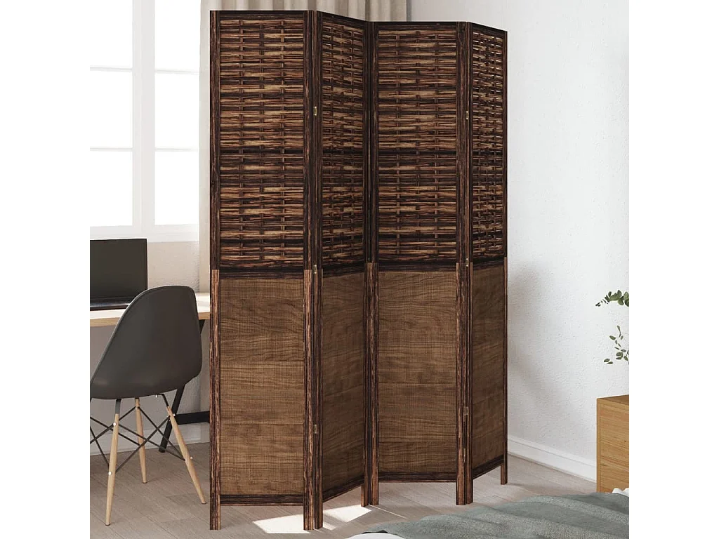Parete divisoria marrone scuro a 4 pannelli realizzata in massello di paulonia