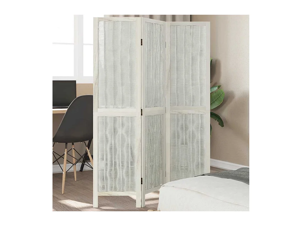 3-delige scheidingswand in wit, massief paulowniahout
