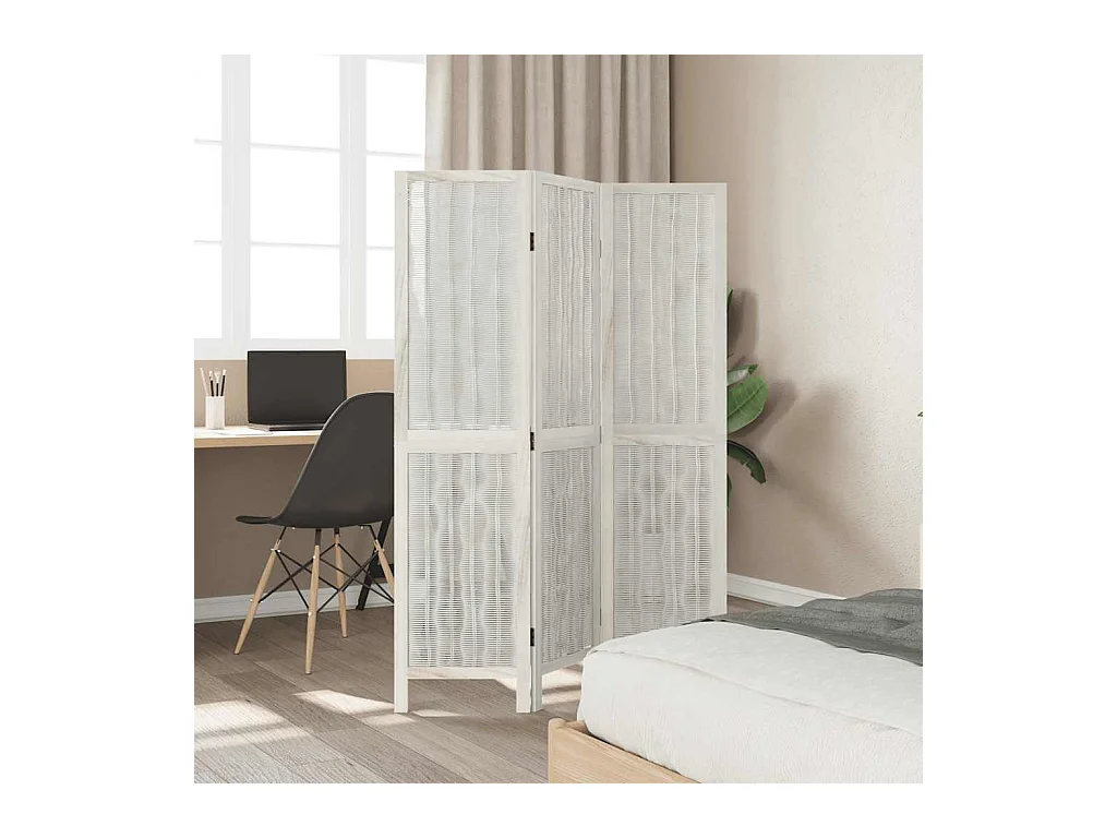 3-delige scheidingswand in wit, massief paulowniahout