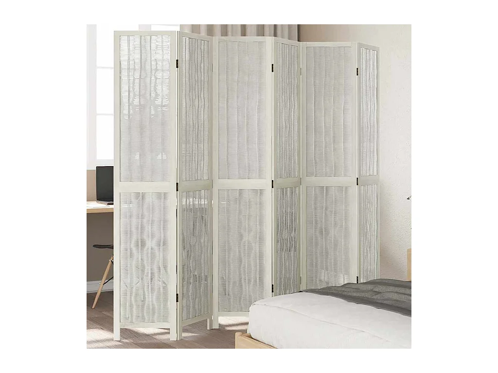 6-delige scheidingswand in wit, massief paulowniahout