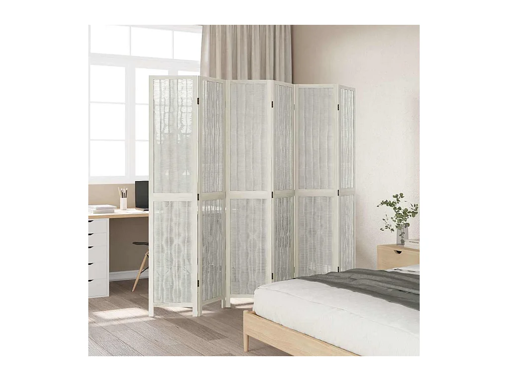 6-delige scheidingswand in wit, massief paulowniahout