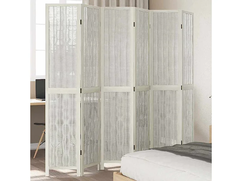 Tabique divisorio de 6 paneles en madera maciza de paulownia blanca
