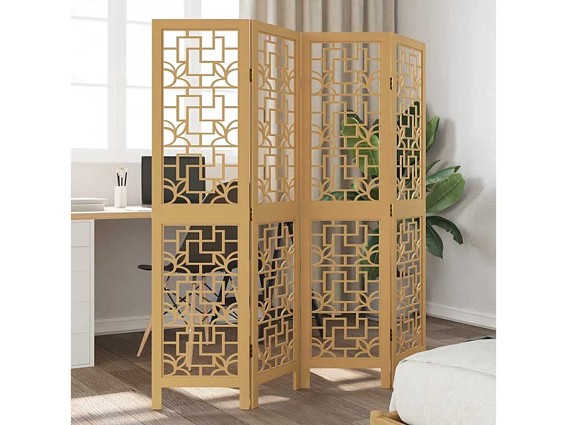 4-delige scheidingswand in bruin, massief paulowniahout