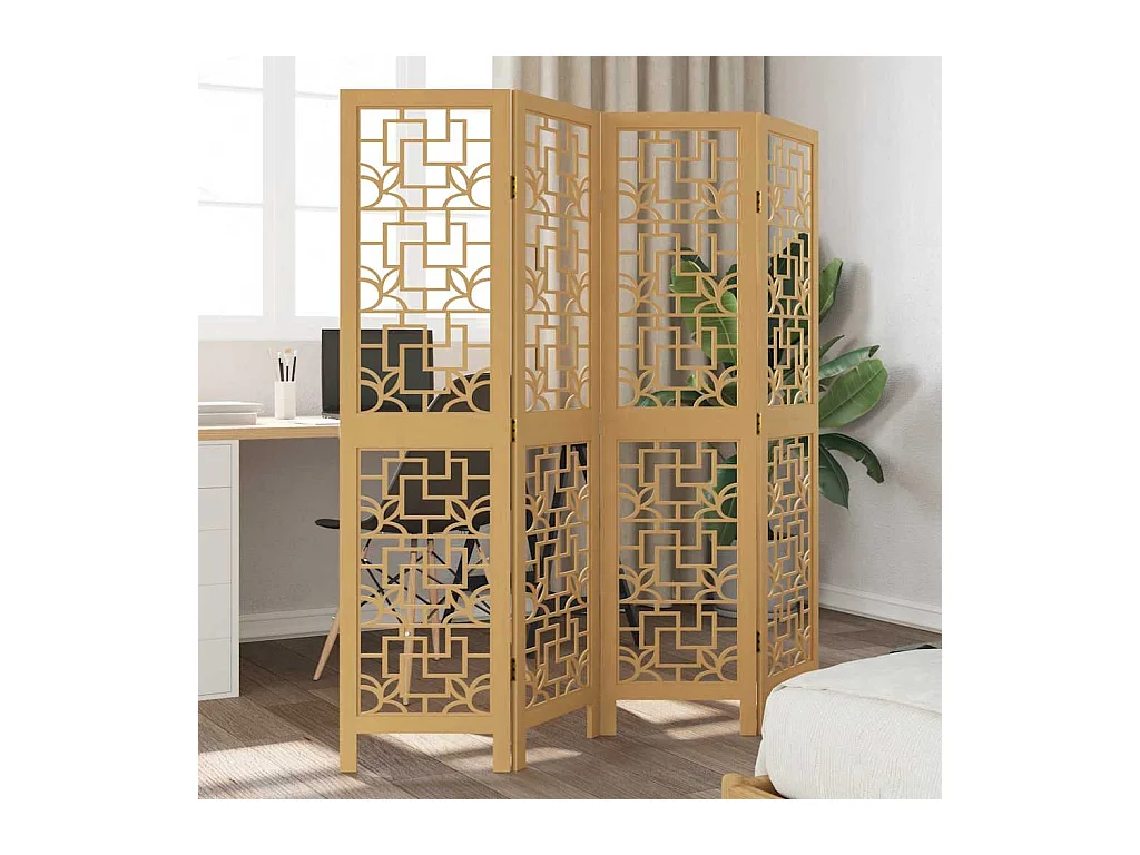 Tabique divisorio de 4 paneles en madera maciza de paulownia marrón