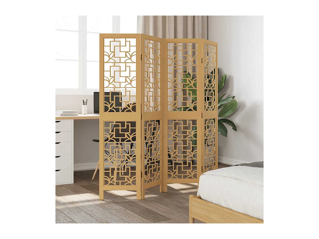 Tabique divisorio de 4 paneles en madera maciza de paulownia marrón