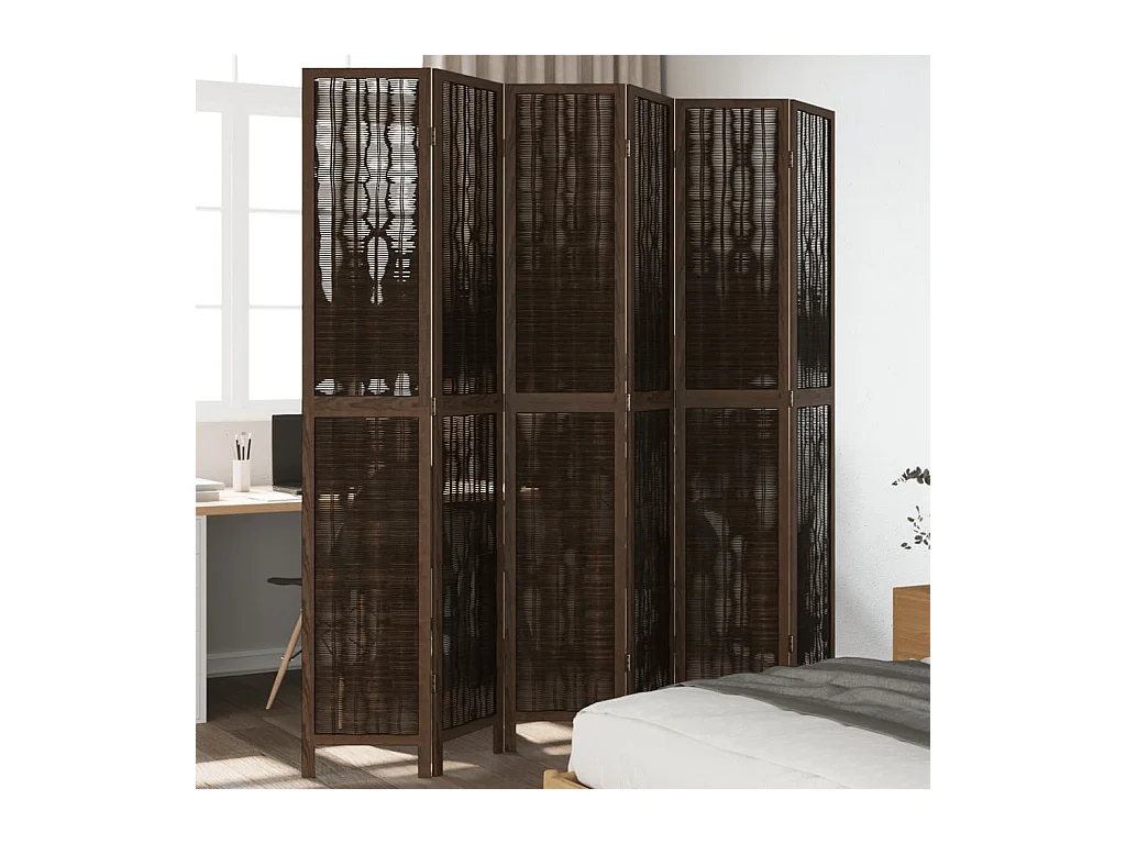 Tabique divisorio de 6 paneles en color marrón oscuro fabricado en paulownia maciza