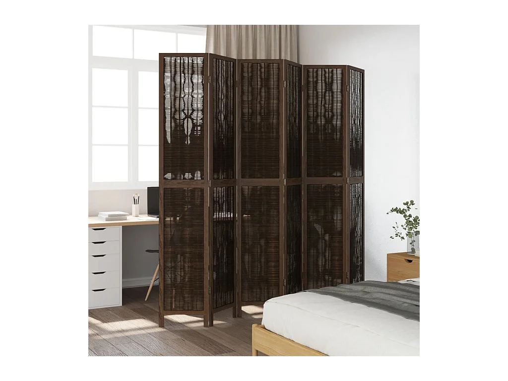 Tabique divisorio de 6 paneles en color marrón oscuro fabricado en paulownia maciza